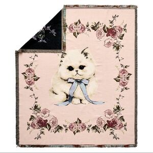 New! Target Teen Home Cat Woven Jacquard Throw Blanket, Large 50” x 60”, Spring